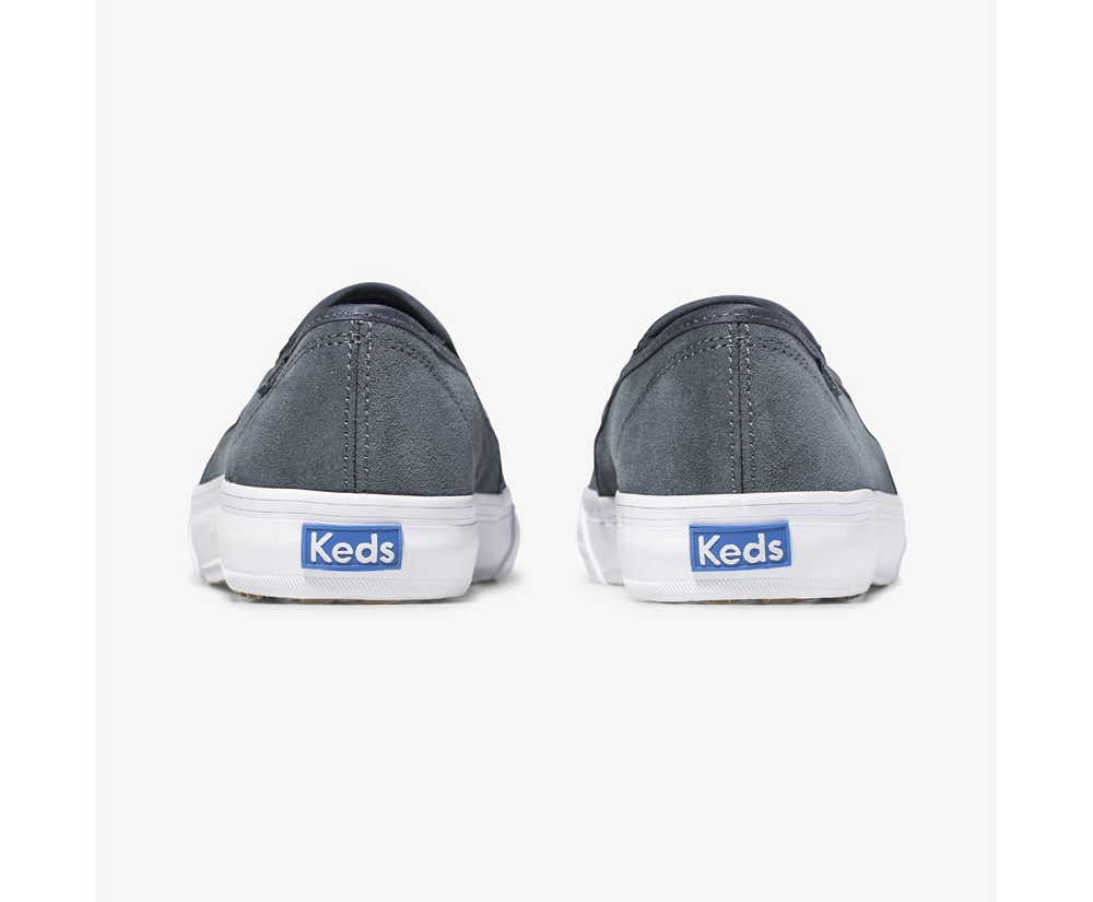 Womens Keds Slip Ons - Double Decker Suede - Grey - 5903-HKIQY